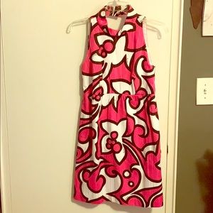 Milly size 8 pink and brown flower cocktail dress